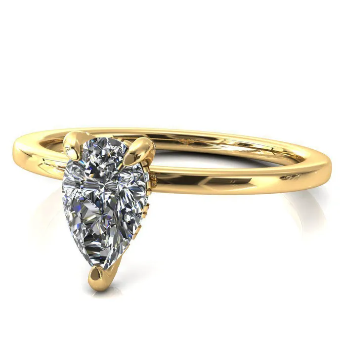 Rosy Pear Moissanite 3 Claw Prong Single Rail Micropave Engagement Ring Fire Brilliance Rings