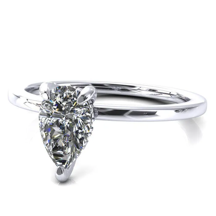 Rosy Pear Moissanite 3 Claw Prong Single Rail Micropave Engagement Ring Fire Brilliance Rings