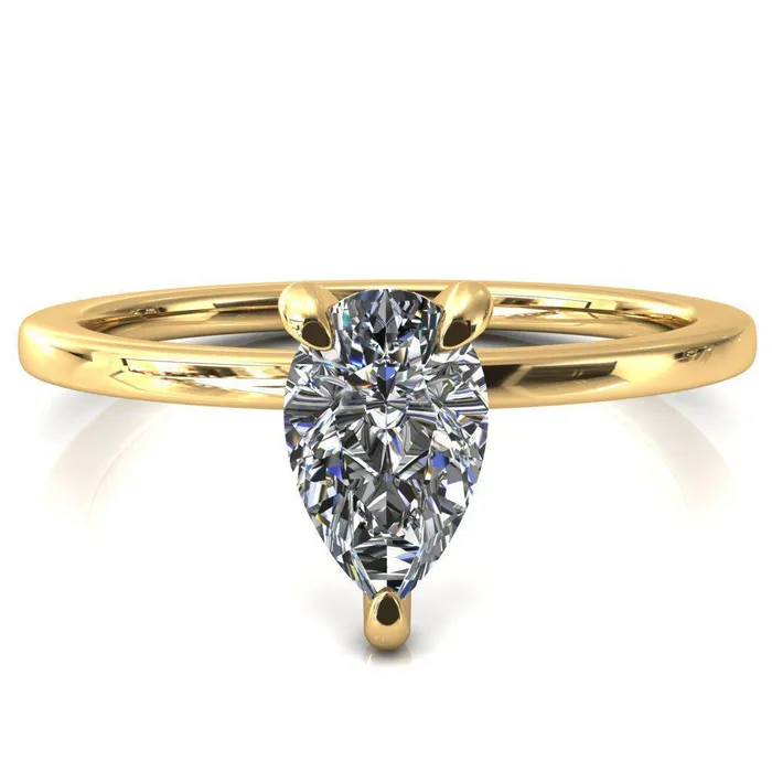 Rosy Pear Moissanite 3 Claw Prong Single Rail Micropave Engagement Ring Fire Brilliance Rings