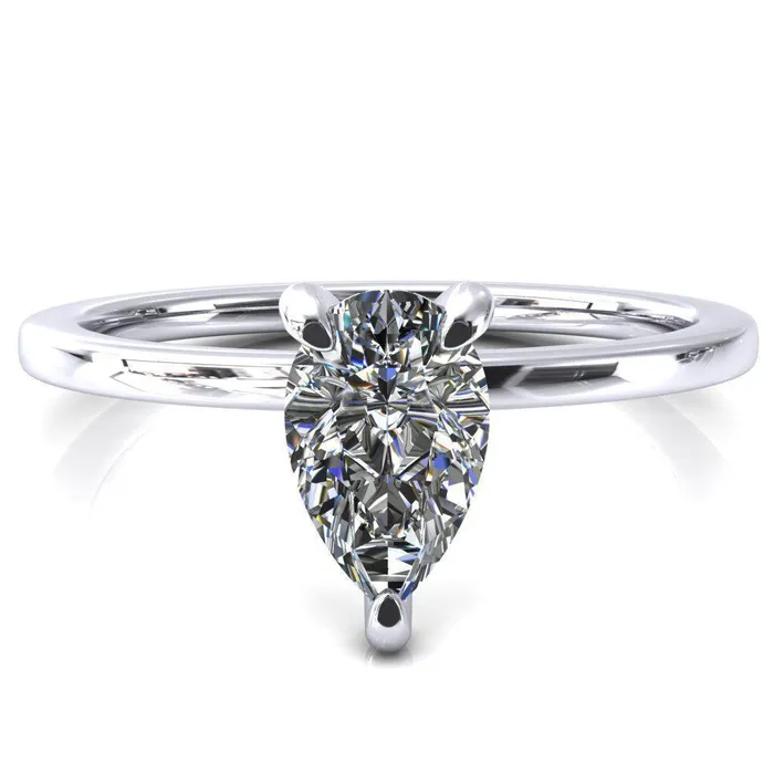 Rosy Pear Moissanite 3 Claw Prong Single Rail Micropave Engagement Ring Fire Brilliance Rings