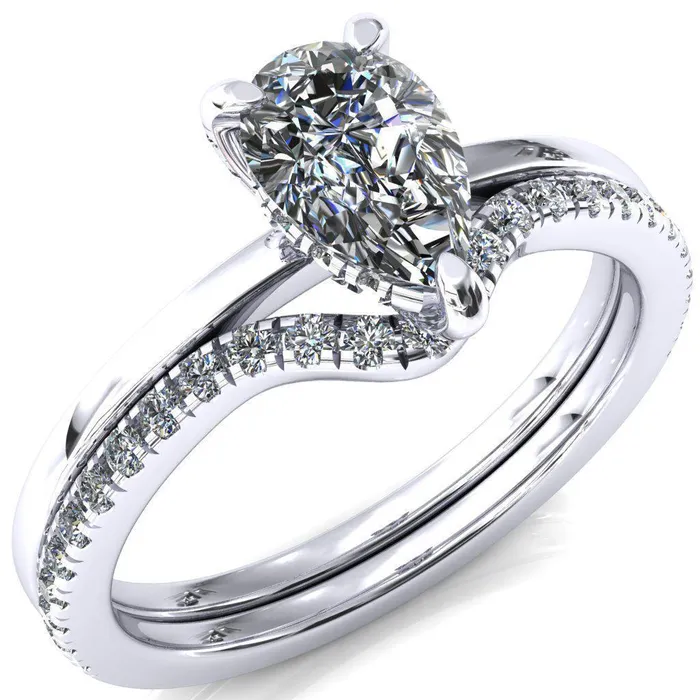 Rosy Pear Moissanite 3 Claw Prong Single Rail Micropave Engagement Ring Fire Brilliance Rings