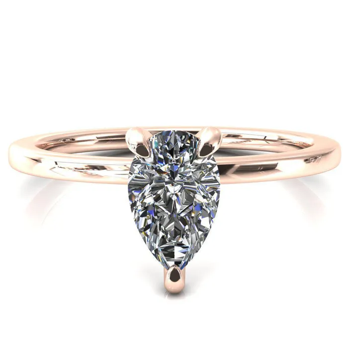 Rosy Pear Moissanite 3 Claw Prong Single Rail Micropave Engagement Ring Fire Brilliance Rings
