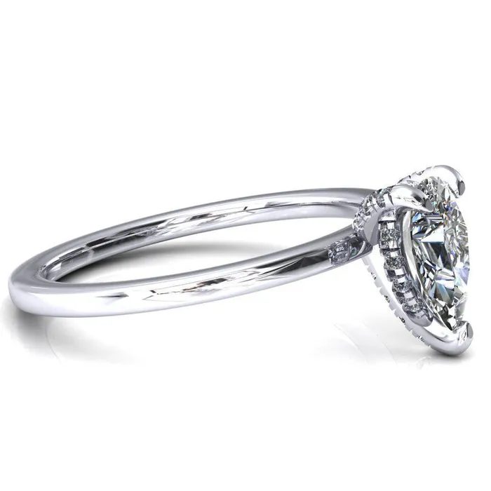 Rosy Pear Moissanite 3 Claw Prong Single Rail Micropave Engagement Ring Fire Brilliance Rings