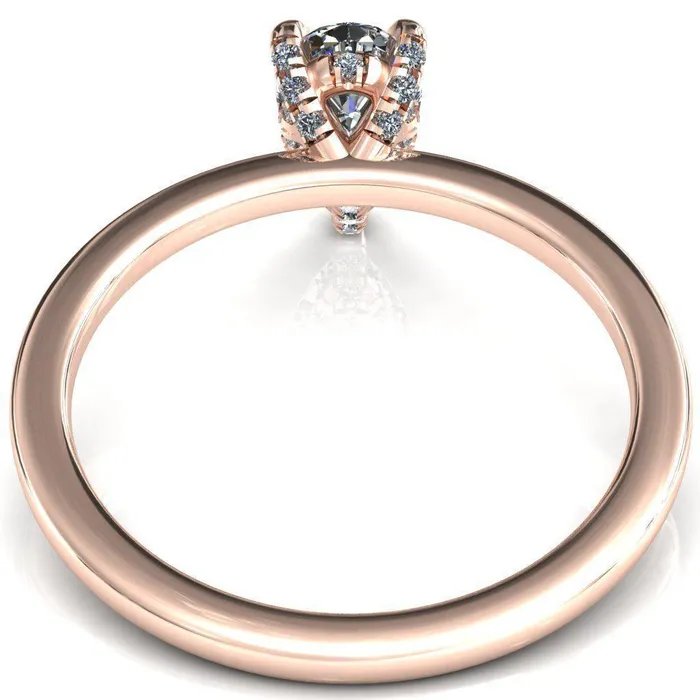 Rosy Pear Moissanite 3 Claw Prong Single Rail Micropave Engagement Ring Fire Brilliance Rings