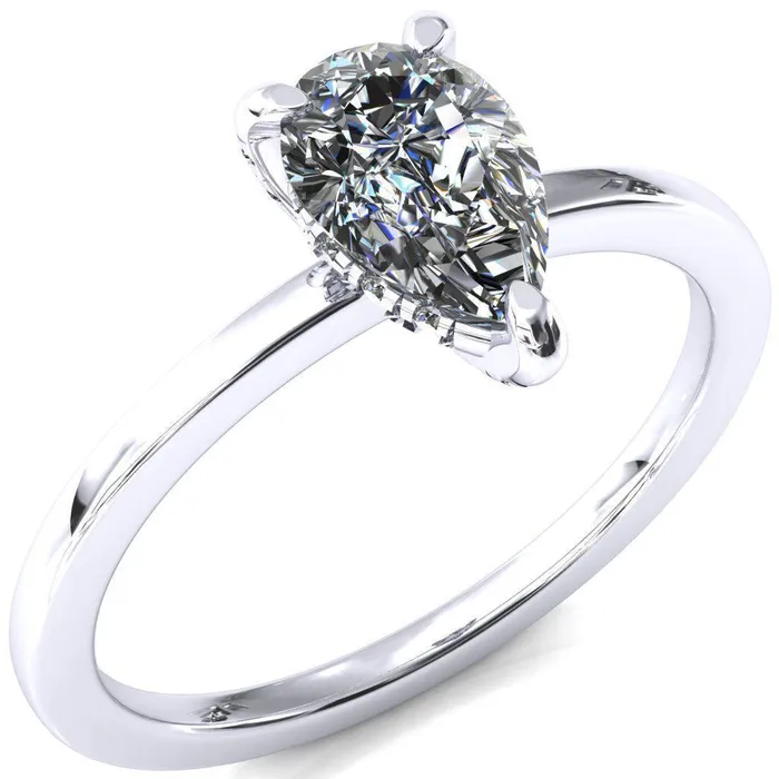 Rosy Pear Moissanite 3 Claw Prong Single Rail Micropave Engagement Ring Fire Brilliance Rings