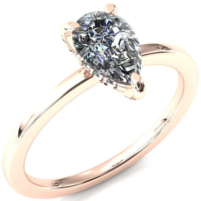 Rosy Pear Moissanite 3 Claw Prong Single Rail Micropave Engagement Ring Fire Brilliance Rings