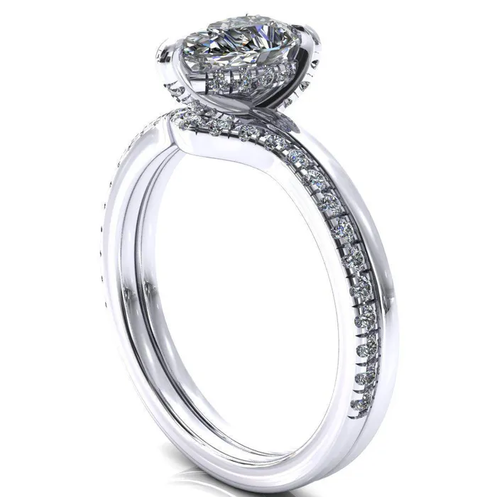 Rosy Pear Moissanite 3 Claw Prong Single Rail Micropave Engagement Ring Fire Brilliance Rings