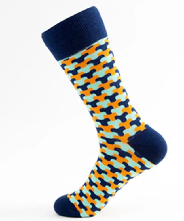 SF960 Navy Blue Orange Aqua Design Socks POLLY Rings