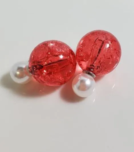 Susan AZ1521 Pearl Red Ice Breaker Double Ball Earrings Earrings