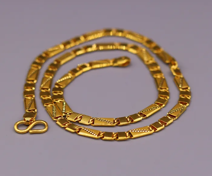 TRIBAL ORNAMENTS Authentic 22 karat yellow gold 5mm 20 inches handmade solid gold bar royal nawabi chain necklace form Rajasthan India ch67 Necklaces