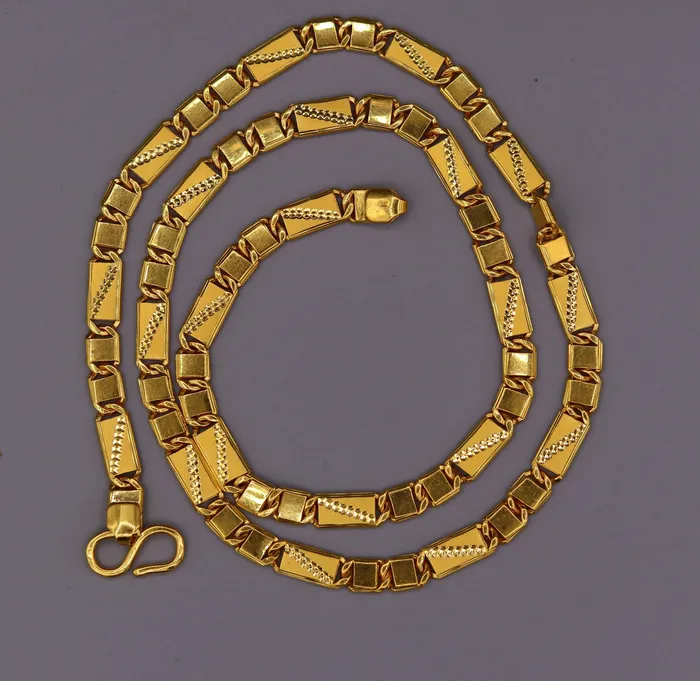 TRIBAL ORNAMENTS Authentic 22 karat yellow gold 5mm 20 inches handmade solid gold bar royal nawabi chain necklace form Rajasthan India ch67 Necklaces