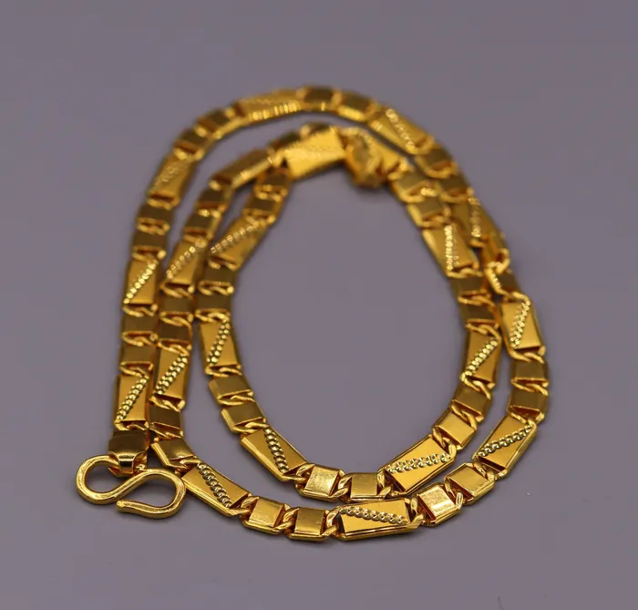 TRIBAL ORNAMENTS Authentic 22 karat yellow gold 5mm 20 inches handmade solid gold bar royal nawabi chain necklace form Rajasthan India ch67 Necklaces