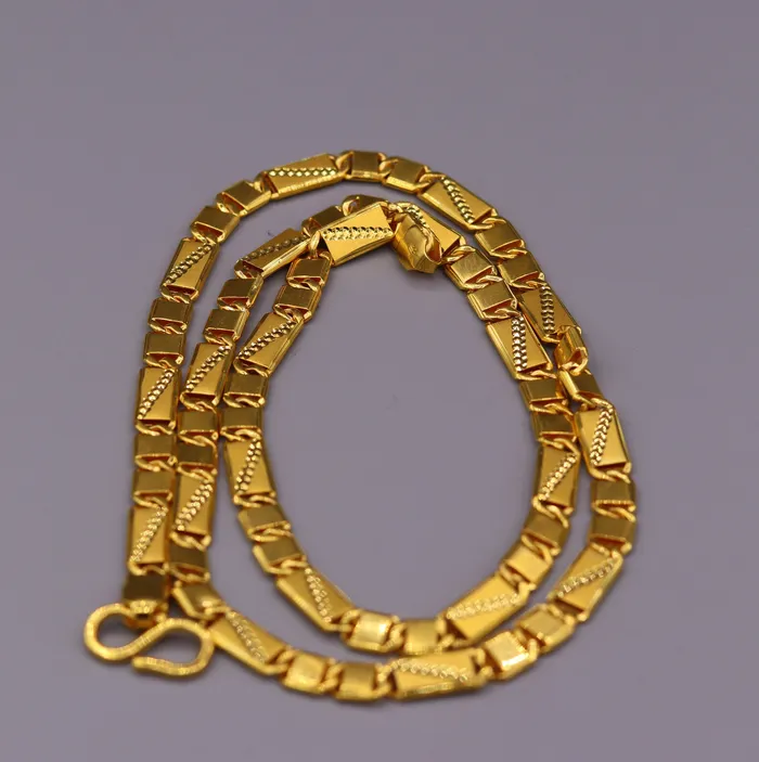 TRIBAL ORNAMENTS Authentic 22 karat yellow gold 5mm 20 inches handmade solid gold bar royal nawabi chain necklace form Rajasthan India ch67 Necklaces