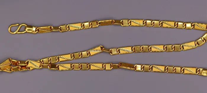 TRIBAL ORNAMENTS Authentic 22 karat yellow gold 5mm 20 inches handmade solid gold bar royal nawabi chain necklace form Rajasthan India ch67 Necklaces
