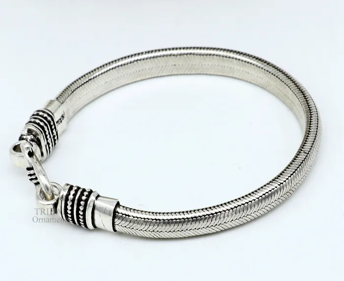 TRIBAL ORNAMENTS Bracelets 7mm 8 solid 925 sterling silver handmade snake chain heavy customized D shape half round bracelet personalized gifting jewelry nsbr250