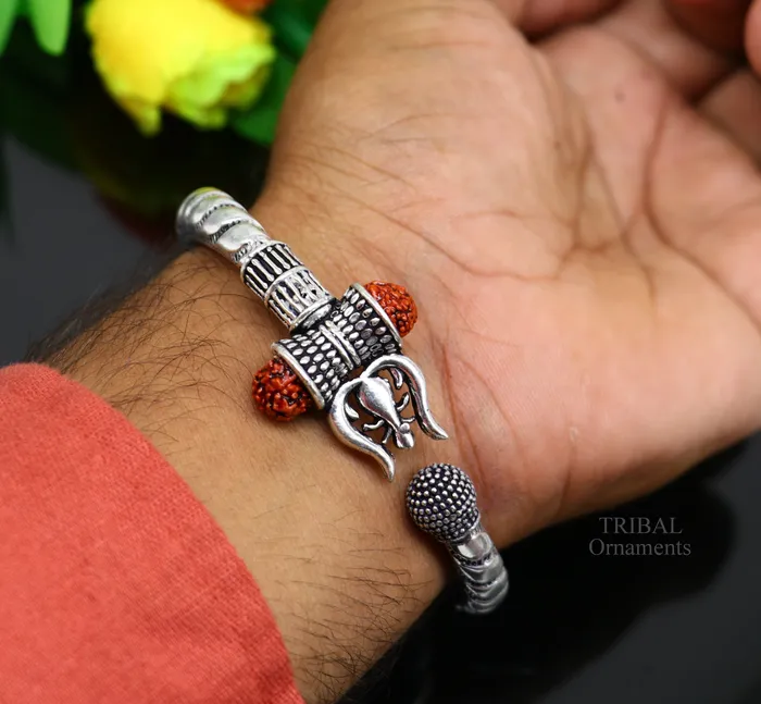 TRIBAL ORNAMENTS Bracelets 925 sterling silver handmade lord shiva Babubali kada bangle bracelet best Shiva trident trishul kada mens gifting jewelry RNSK470 TRIBAL ORNAMENTS Bracelets 925 sterling silver handmade lord shiva Babubali kada bangle bracelet best Shiva trident trishul kada mens gifting jewelry RNSK470
