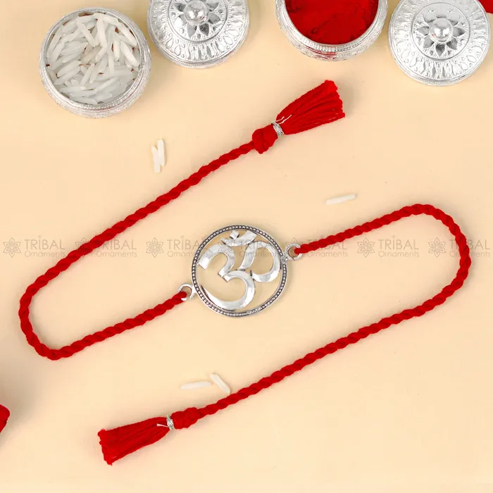 TRIBAL ORNAMENTS Bracelets 925 Sterling silver Om design pendant Rakhi bracelet Rakshabandhan festival rk326 TRIBAL ORNAMENTS Bracelets 925 Sterling silver Om design pendant Rakhi bracelet Rakshabandhan festival rk326