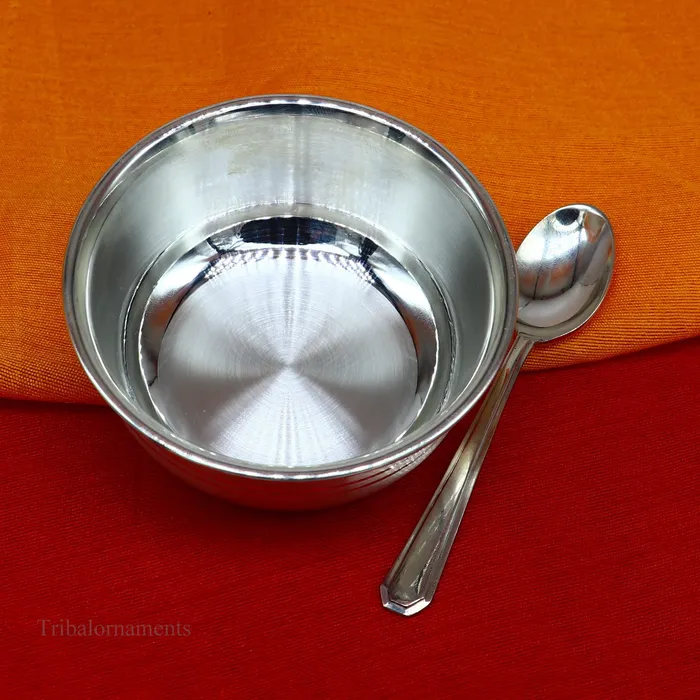 TRIBAL ORNAMENTS Necklaces 999 fine solid silver handmade small bowl for baby serving pure silver vessel silver utensils home kitchen accessories puja bowl sv225