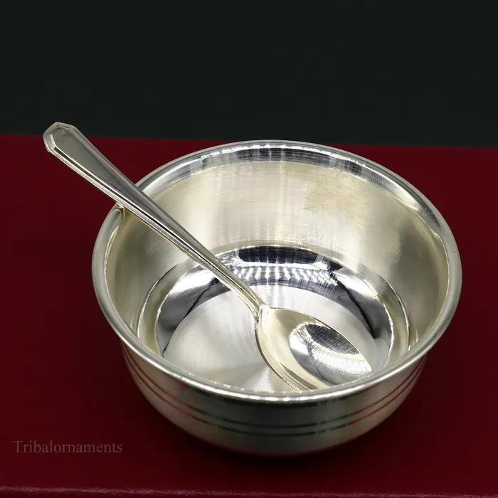 TRIBAL ORNAMENTS Necklaces 999 fine solid silver handmade small bowl for baby serving pure silver vessel silver utensils home kitchen accessories puja bowl sv225