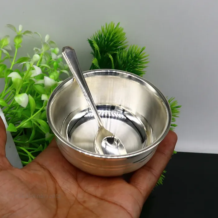 TRIBAL ORNAMENTS Necklaces 999 fine solid silver handmade small bowl for baby serving pure silver vessel silver utensils home kitchen accessories puja bowl sv225