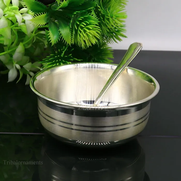 TRIBAL ORNAMENTS Necklaces 999 fine solid silver handmade small bowl for baby serving pure silver vessel silver utensils home kitchen accessories puja bowl sv225
