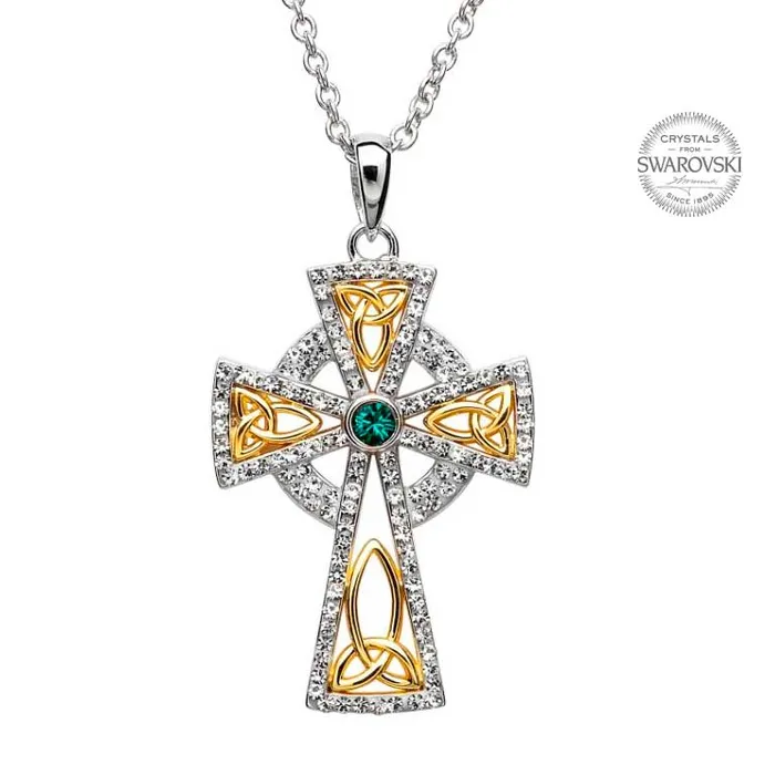 Trinity Gold Plated Cross Embellished With Crystals Shanore Necklaces