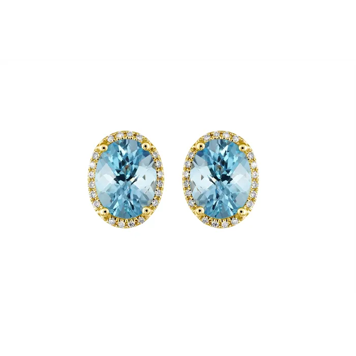 14K Yellow Gold Diamond and Blue Topaz Stud Earrings Meierotto Jewelers Earrings