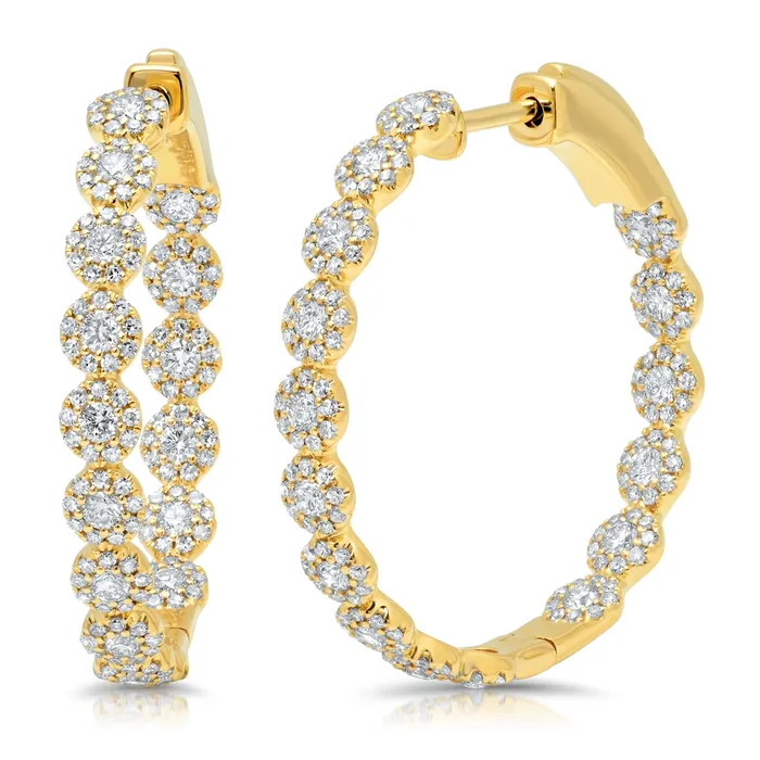 14K Yellow Gold Diamond Hoop Earrings with Circles 115 inch Meierotto Jewelers Earrings
