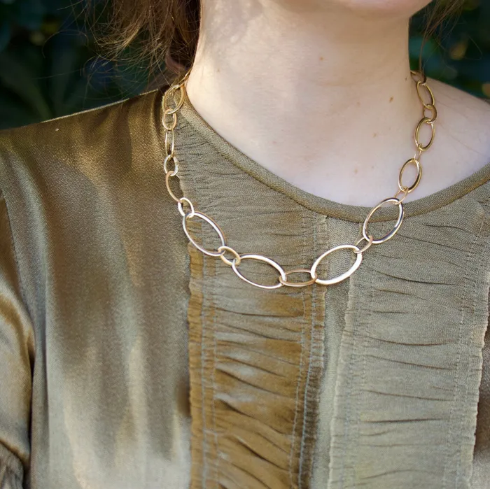 18K Yellow Gold Italian Graduated Large Oval Link Necklace Croghans Necklaces