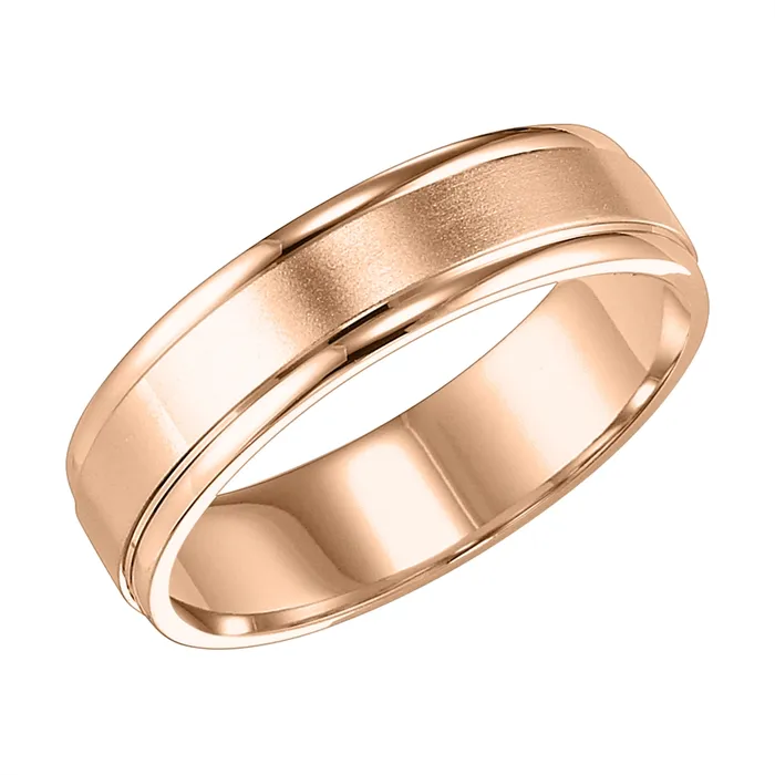 7mm 14K Rose Gold Wedding Band with Brushed Center and Polished Round Edges Mens Bands Rings 7mm 14K Rose Gold Wedding Band with Brushed Center and Polished Round Edges Mens Bands Rings
