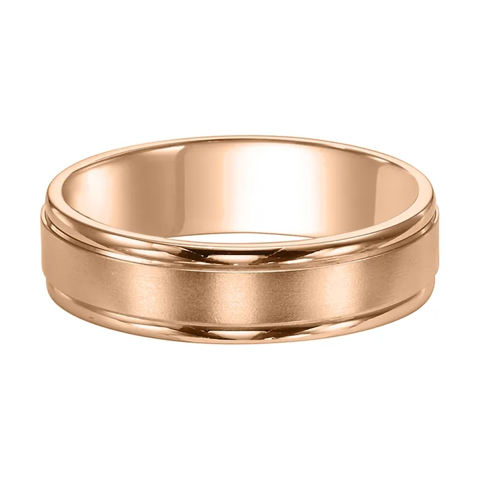 7mm 14K Rose Gold Wedding Band with Brushed Center and Polished Round Edges Mens Bands Rings 7mm 14K Rose Gold Wedding Band with Brushed Center and Polished Round Edges Mens Bands Rings