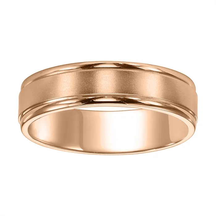 7mm 14K Rose Gold Wedding Band with Brushed Center and Polished Round Edges Mens Bands Rings 7mm 14K Rose Gold Wedding Band with Brushed Center and Polished Round Edges Mens Bands Rings