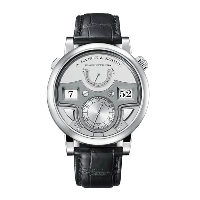 A Lange Shne Watches A Lange Sohne Zeitwerk Minute Repeater 442mm Watch Ref 147025F Rhodium Jumping Minute Dial in Platinum Case Black Alligator Leather A Lange Shne Watches A Lange Sohne Zeitwerk Minute Repeater 442mm Watch Ref 147025F Rhodium Jumping Minute Dial in Platinum Case Black Alligator Leather