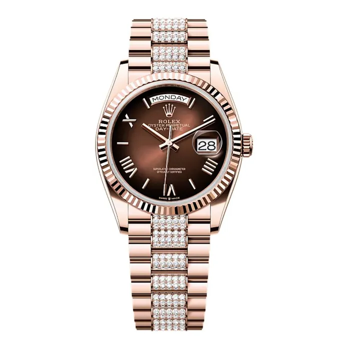 Bracelets 2024 Release Rolex DayDate 36 mm 18k Everose gold Diamond President bracelet Brown ombr dial Fluted bezel Mens Watch 128235 Rolex Bracelets 2024 Release Rolex DayDate 36 mm 18k Everose gold Diamond President bracelet Brown ombr dial Fluted bezel Mens Watch 128235 Rolex