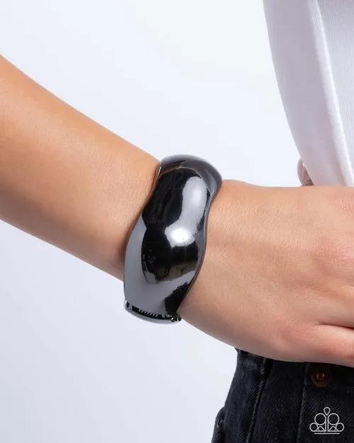 Bracelets Paparazzi Bracelet Curved Confident Black Paparazzi Jewelry