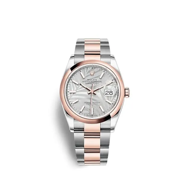 Bracelets Rolex Datejust 36mm Ref 1262010032 Silver Palm Motif Dial Two Tone Stainless Steel 18K Rose Gold Oyster Bracelet Watch Rolex Bracelets Rolex Datejust 36mm Ref 1262010032 Silver Palm Motif Dial Two Tone Stainless Steel 18K Rose Gold Oyster Bracelet Watch Rolex