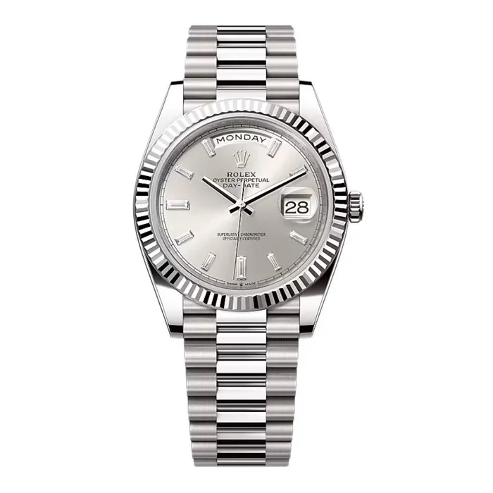 Bracelets Rolex Day Date 40mm Ref 2282390003 Silver Stick Dial Fluted Bezel 18K White Gold President Bracelet Mens Watch Rolex Bracelets Rolex Day Date 40mm Ref 2282390003 Silver Stick Dial Fluted Bezel 18K White Gold President Bracelet Mens Watch Rolex