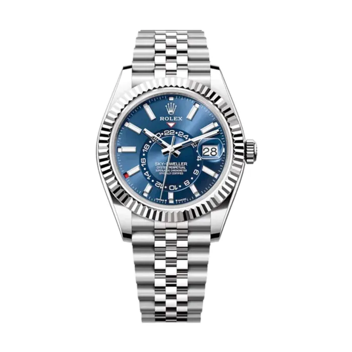 Bracelets Rolex Rolex SkyDweller 42mm Ref 336934 Bright Blue Stick Dial Stainless Steel Jubilee Bracelet Watch