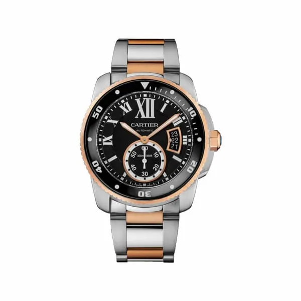 Cartier Calibre de Cartier 42mm Watch Ref W7100054 Black Roman Dial Two Tone Stainless Steel 18K Rose Gold Bracelet Cartier Bracelets Cartier Calibre de Cartier 42mm Watch Ref W7100054 Black Roman Dial Two Tone Stainless Steel 18K Rose Gold Bracelet Cartier Bracelets