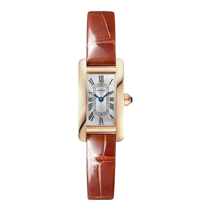 Cartier Tank Americaine 28mm Womens watch Ref WGTA0132 Silver Roman Dial 18K Rose Gold Case Brown Alligator Strap Cartier Earrings Cartier Tank Americaine 28mm Womens watch Ref WGTA0132 Silver Roman Dial 18K Rose Gold Case Brown Alligator Strap Cartier Earrings