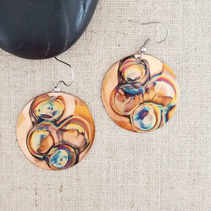 Covaly Artisan Jewelry Earrings Flame Paint Copper Circle Earrings