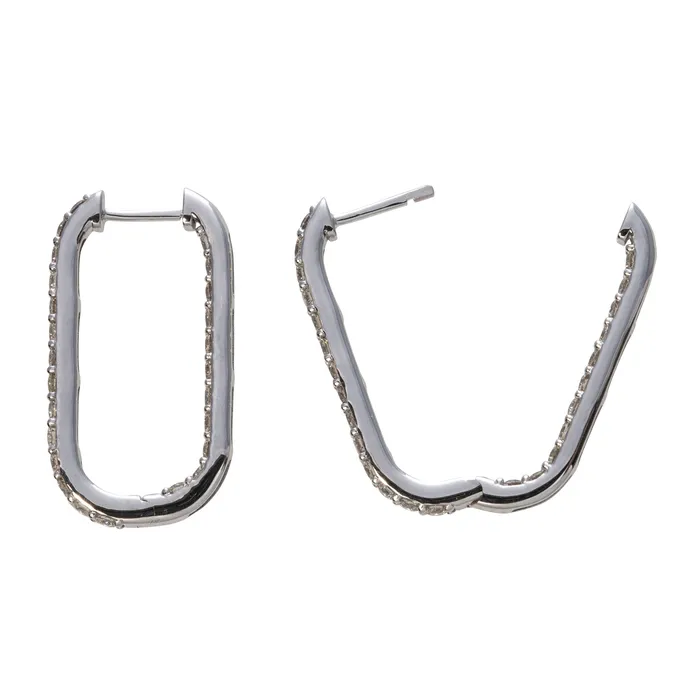 Croghans Earrings 2ctw Diamond Inside Out 14K White Gold Oblong Hoop Earrings