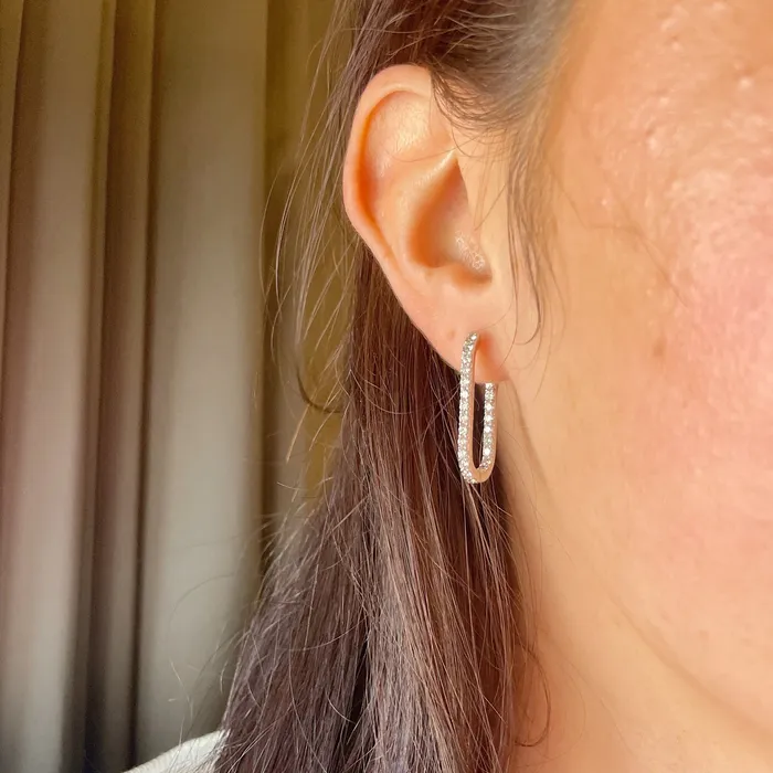 Croghans Earrings 2ctw Diamond Inside Out 14K White Gold Oblong Hoop Earrings