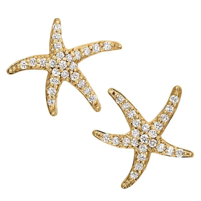 Croghans Earrings Diamond Pav Starfish 14K Yellow Gold Stud Earrings