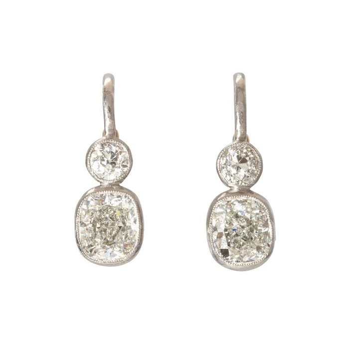 Croghans Earrings Vintage 250ctw Double Diamond Bezel Set Leverback Earrings Croghans Earrings Vintage 250ctw Double Diamond Bezel Set Leverback Earrings