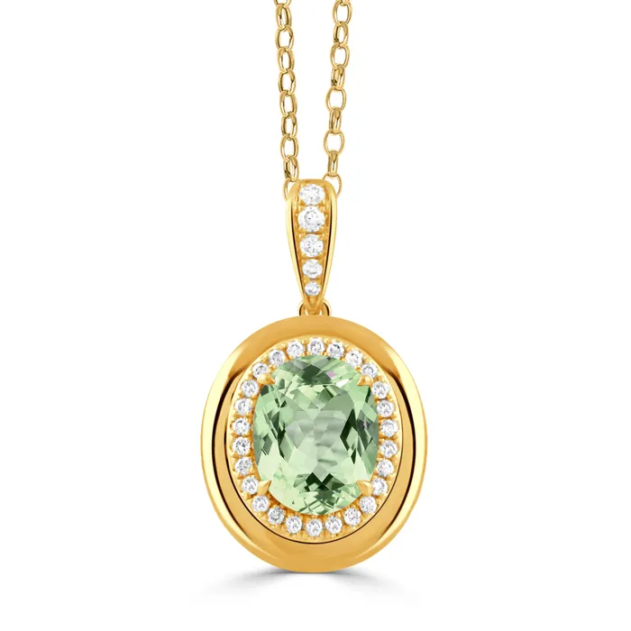 Croghans Oval Green Amethyst Diamond 18K Yellow Gold Pendant Necklace Necklaces Croghans Oval Green Amethyst Diamond 18K Yellow Gold Pendant Necklace Necklaces