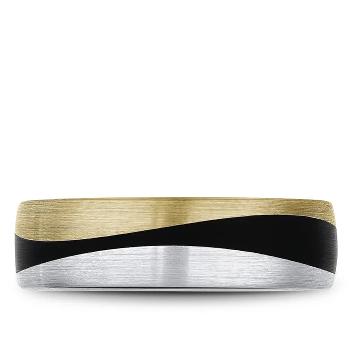 CrownRing Rings 14K Yellow White Gold with Black Carbon Accent Mens Band