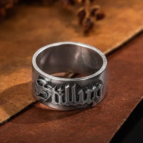 Custom Gothic Name Ring Old English Font Unisex Ring in Brass or Sterling Silver 925 TattooInspired Gothic Name Ring Belbren Rings