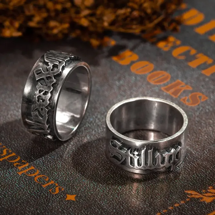Custom Gothic Name Ring Old English Font Unisex Ring in Brass or Sterling Silver 925 TattooInspired Gothic Name Ring Belbren Rings