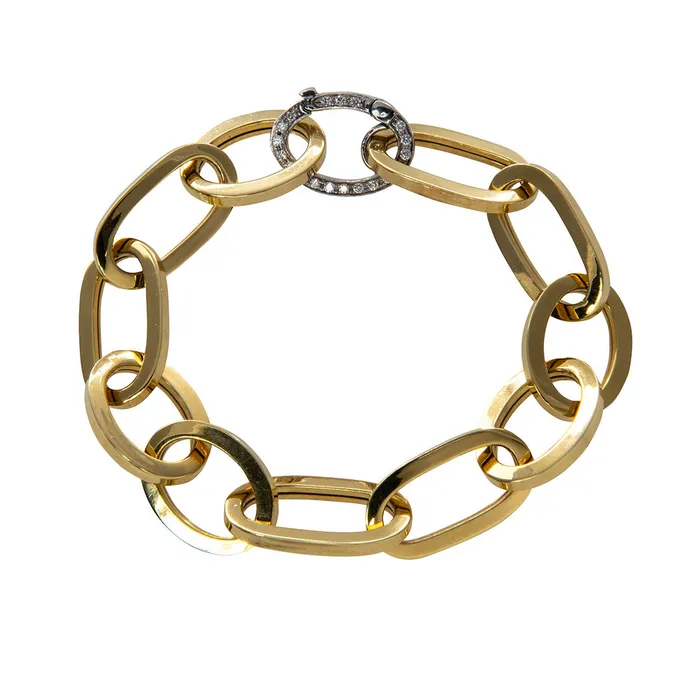 Diamond Pav Clasp 14K Gold Mixed Oval Link Bracelet Croghans Bracelets Diamond Pav Clasp 14K Gold Mixed Oval Link Bracelet Croghans Bracelets